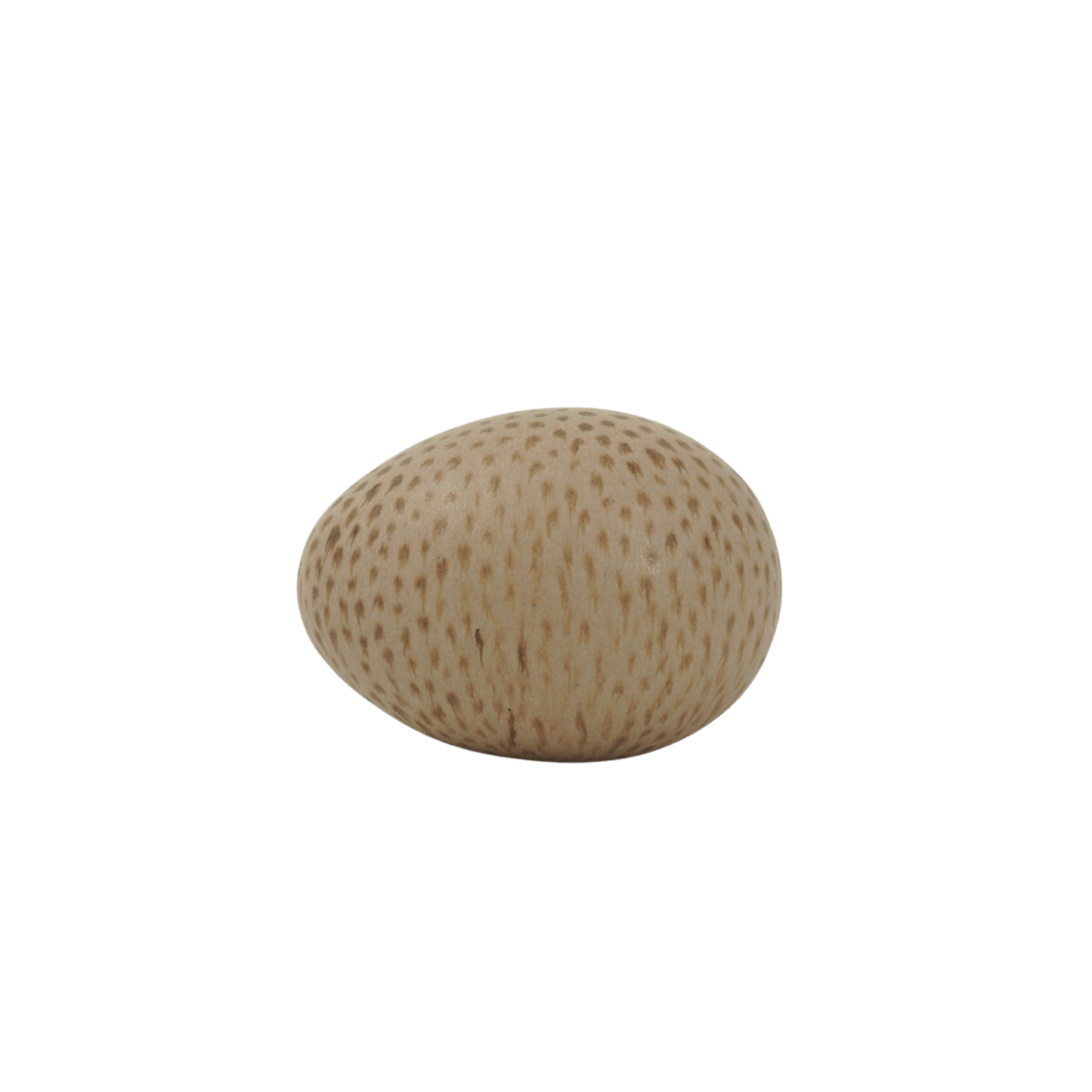 Ägg i keramik med handmålade prickar. Mocca-glasyr som bas med bruna prickar