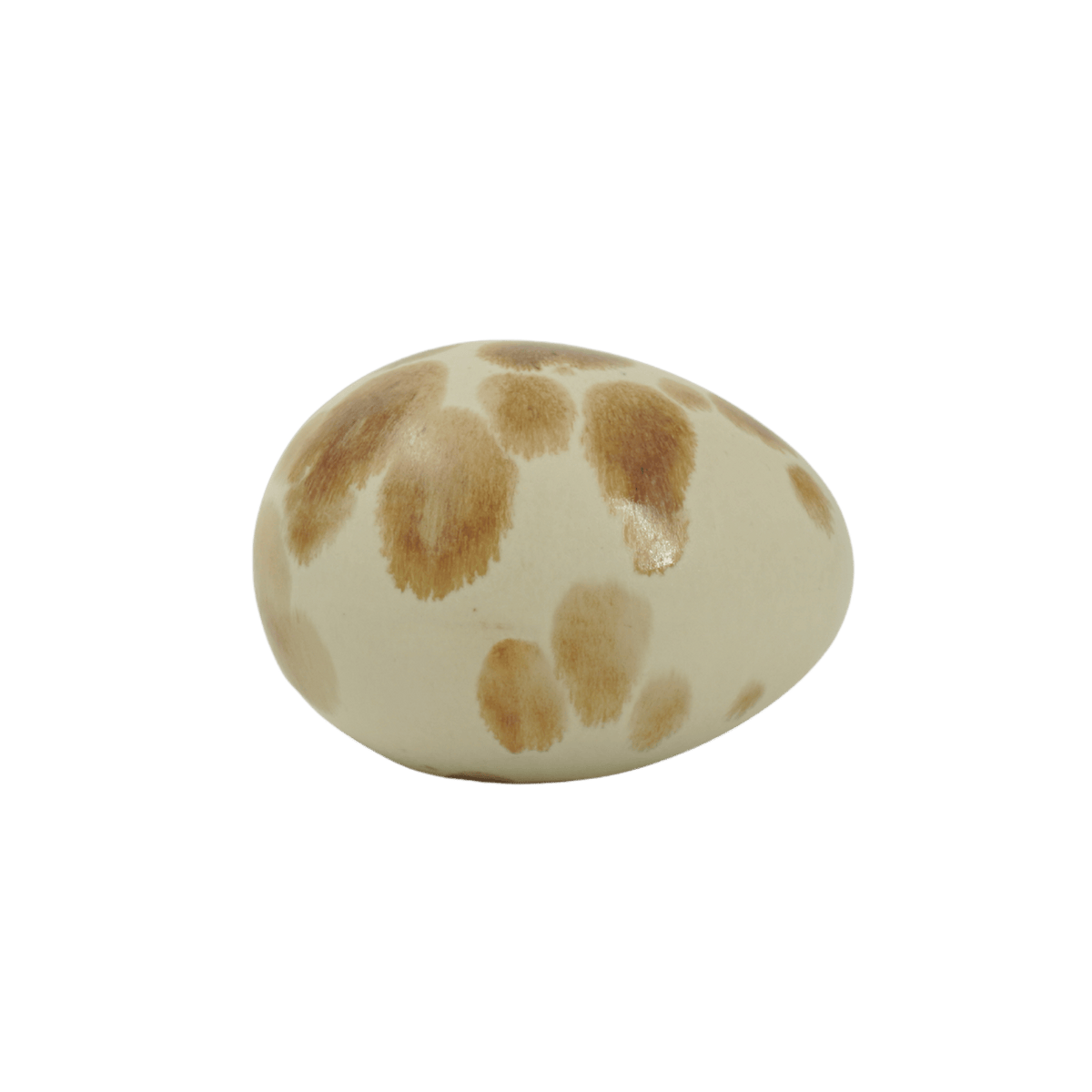 Miniägg i keramik med stora handmålade fläckar - havre som basfärg med bruna fläckar